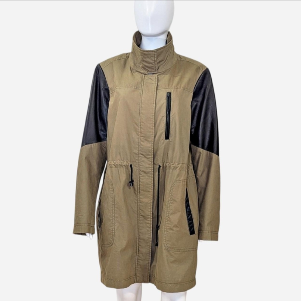 Tan and black Danier Leather Trim jacket with drawstring waist Tag Size Large